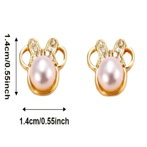 Disney Minnie Mouse Faux Pearl Stud Gold Tone Earrings - Picture 2 of 3